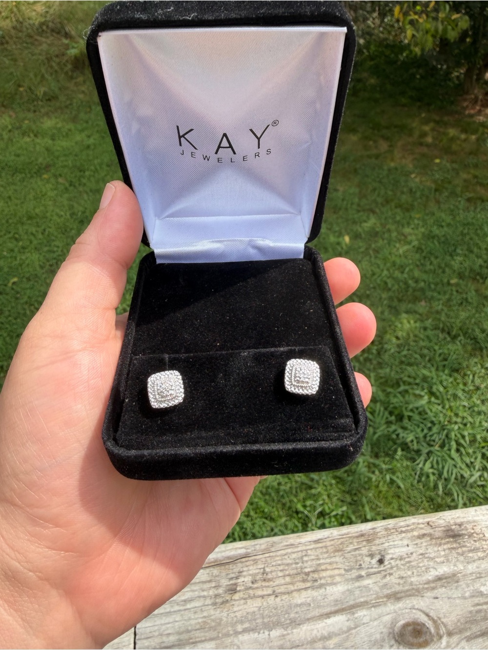 Kay Jewelers Silver Square Pave Stud Earrings